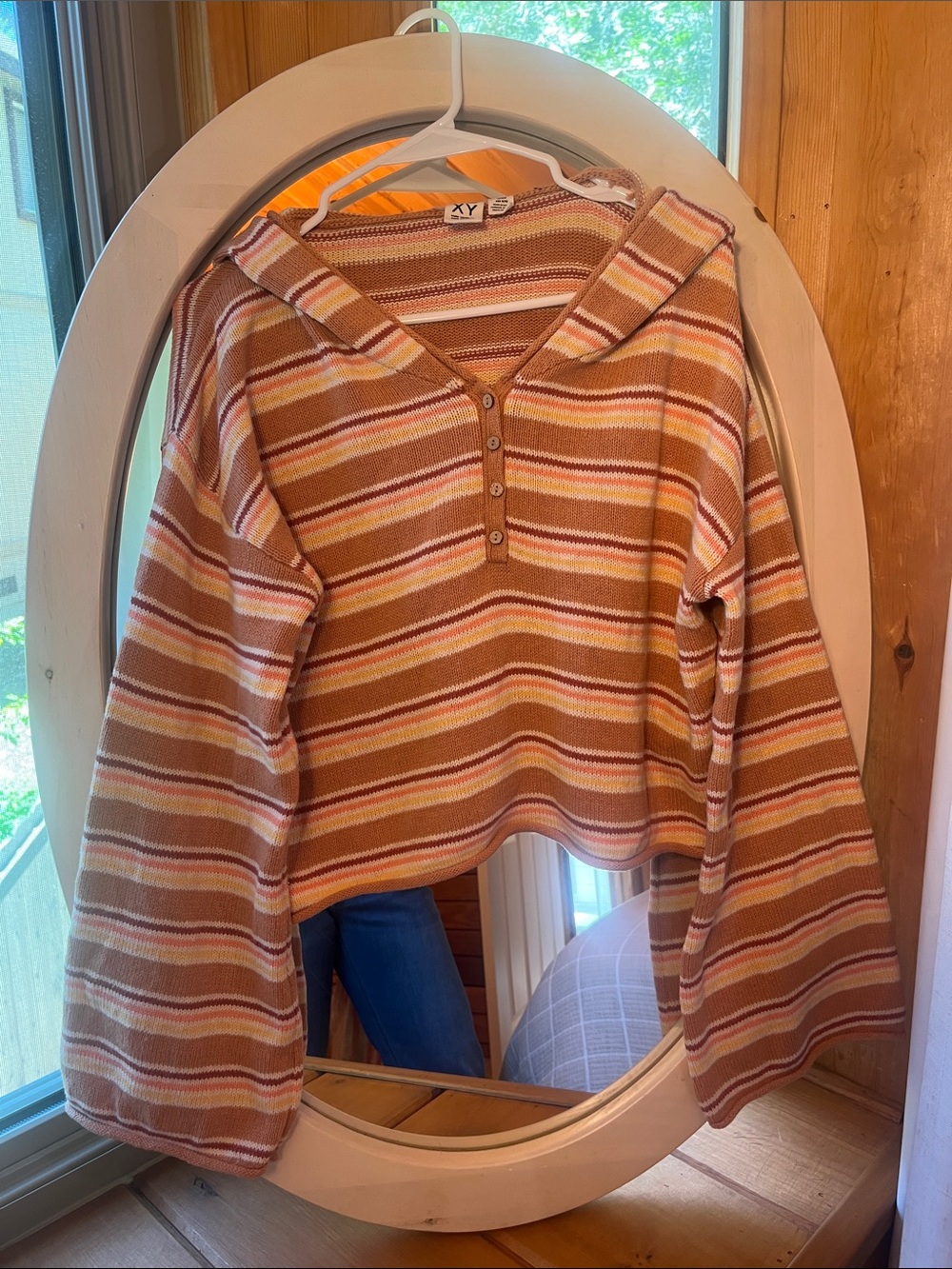 Roxy Striped Hooded Knit Top in Brown, Pink & Yellow